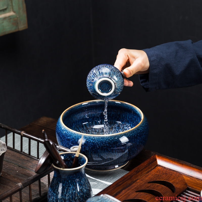 Jingdezhen kung fu tea set built lamp kiln ceramic household tea tray masterpieces temmoku glaze teapot teacup contracted