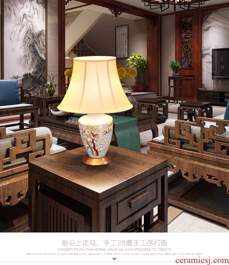 LED lamp All copper ceramic desk lamp of bedroom the head of a bed creative move hand - made painting of flowers and a sitting room, a study of new Chinese style lamp