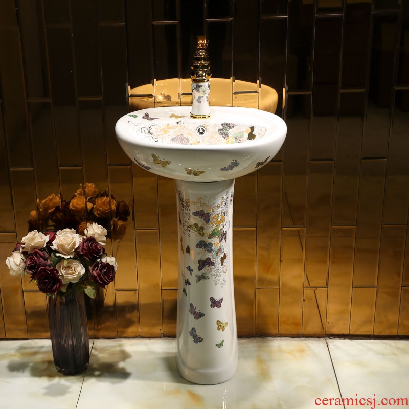 Koh larn, qi ceramic basin of pillar type lavatory one European household bathroom floor pillar sink