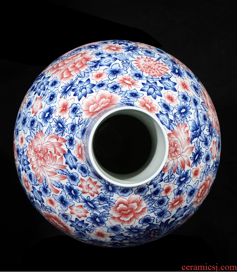 CV of jingdezhen ceramics imitation qianlong hand-painted Chinese blue and white porcelain vases, flower arrangement sitting room porch decoration