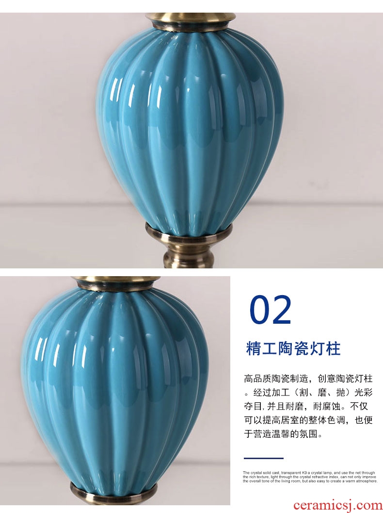 Lamp decoration American ceramic desk Lamp of bedroom the head of a bed is contracted household creative modern marriage room warm light sweet got connected