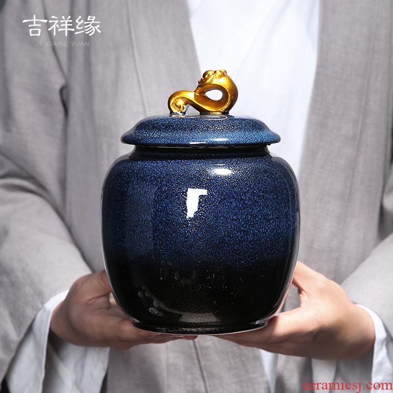 Auspicious edge caddy fixings ceramic large red glaze, a kilo is installed seal storage POTS of tea packaging household