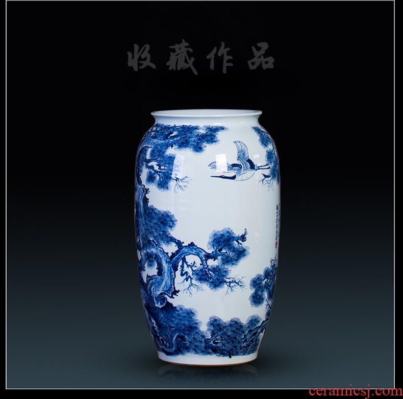 Bx jingdezhen ceramics hand-painted ground of blue and white porcelain vase pine crane live home sitting room adornment is placed