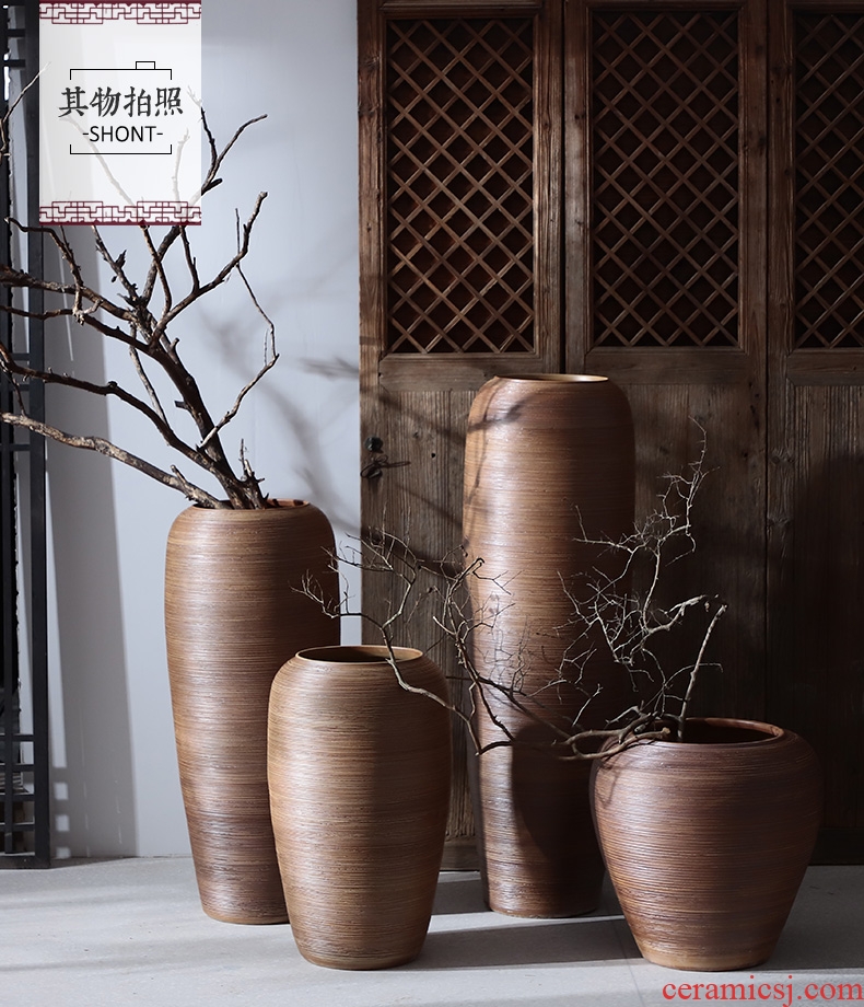American home sitting room TV ark adornment ceramic art big vase pink green foliage grain vase - 583295609150