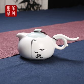 Royal refined kiln ceramic teapot 5 applique color ink fat white teapot kung fu tea set item teapot