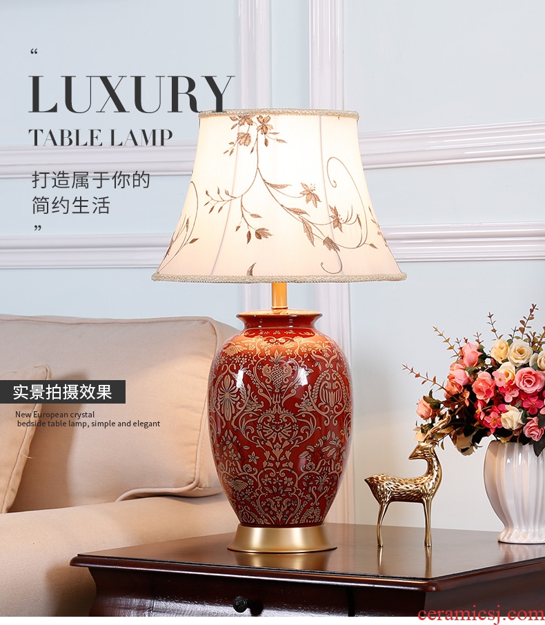 New Chinese style ceramic desk lamp American bedroom berth lamp sitting room study creative sweet and romantic European - style key-2 luxury decoration
