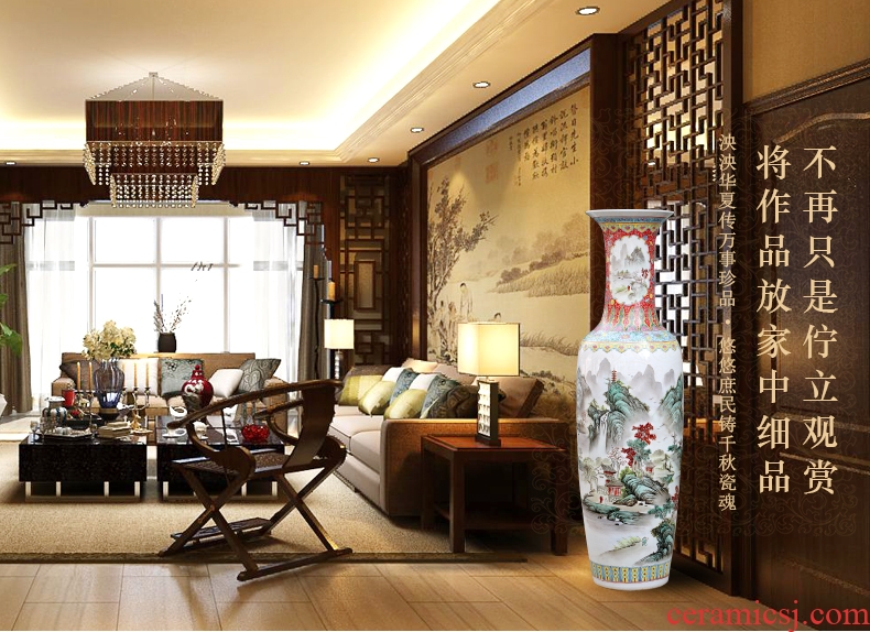 Jingdezhen ceramic pastel landscape of large vase household sitting room adornment flower arranging large - sized hotel furnishing articles
