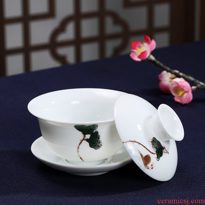 St up his hand - made tureen ceramic cups kung fu tea set home tea bowl white porcelain to bowl three tureen