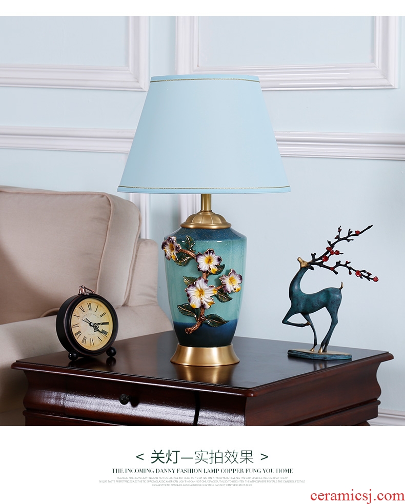 American luxury colored enamel lamp full copper european-style bedroom berth lamp creative warm sitting room ceramic new Chinese style