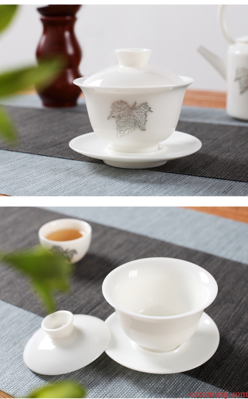 DH white porcelain tea set six people contracted household teapot jingdezhen kung fu tea cup set ceramic small cups