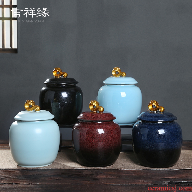 Auspicious edge caddy fixings ceramic large red glaze, a kilo is installed seal storage POTS of tea packaging household