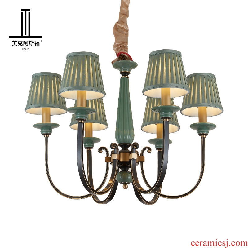 The copper pendant sitting room dining - room lamp European contracted study bedroom light pure copper ceramic lamps and lanterns of key-2 luxury villas