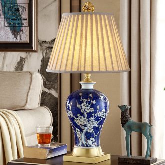 18 k fuels the new Chinese style ceramic desk lamp light tank light sweet romance of bedroom the head of a bed full of copper of jingdezhen blue and white porcelain
