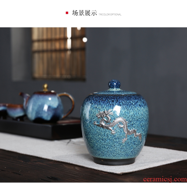 Auspicious edge build red glaze, silver caddy ceramic medium storage seal tea tea packaging gift box