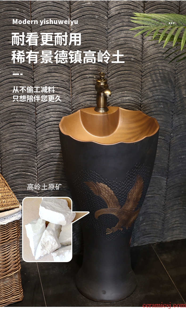 Carved small pillar basin integrated ceramic lavatory toilet pillar lavabo floor type restoring ancient ways basin