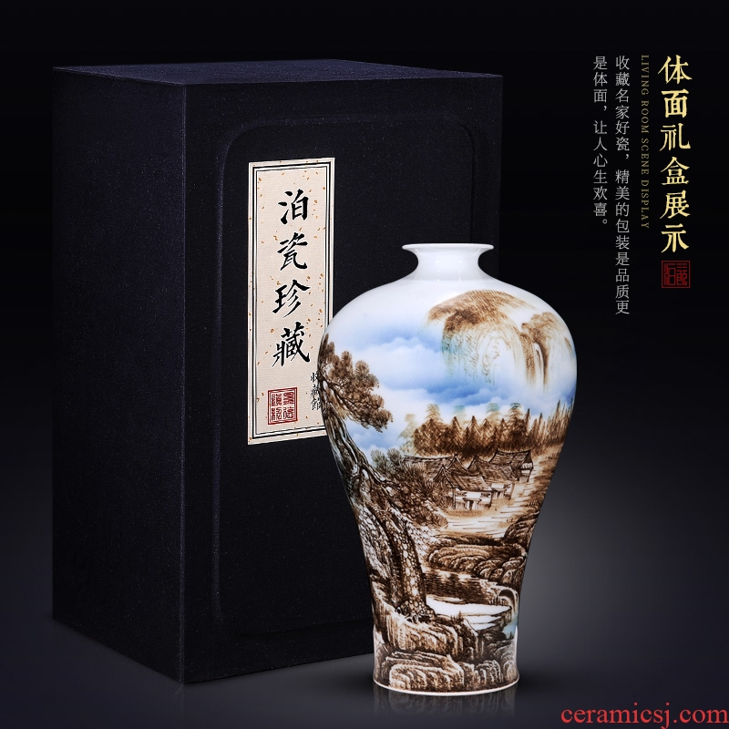 Jingdezhen blue and white porcelain manual hand - made vases, new Chinese style is I sitting room is placed in dry flower adornment ornament