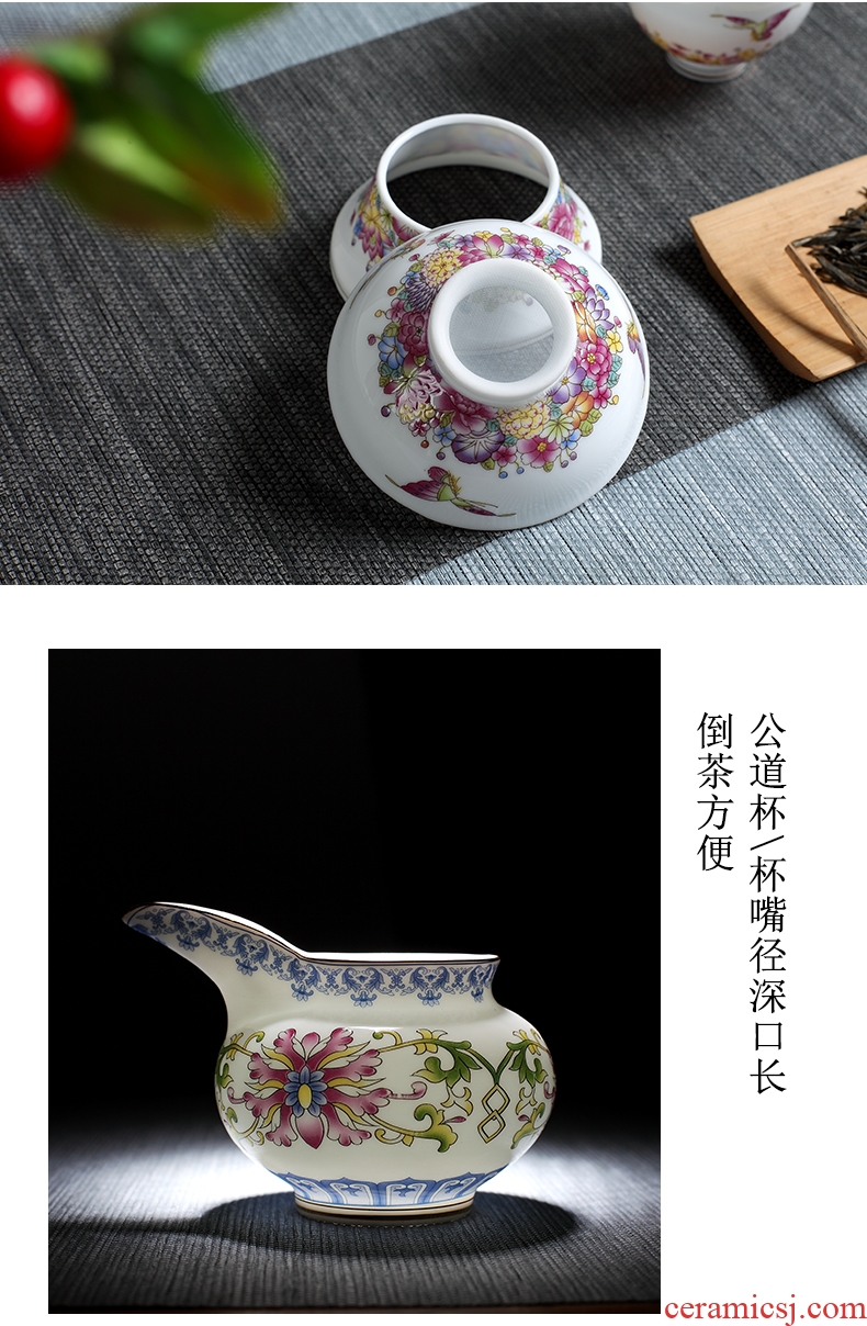 DH jingdezhen archaize home of kung fu tea set a complete set of ceramic powder enamel tureen teapot teacup office