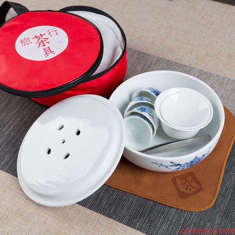 Mini travel kung fu tea set ceramic portable bag contracted outdoors travel car tea tray small suit to receive bag
