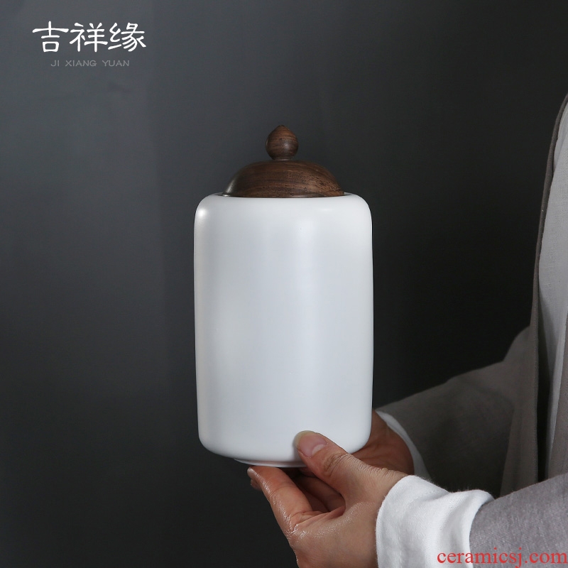 Auspicious caddy ceramic white small portable sealed tank lid ebony receives red POTS of household
