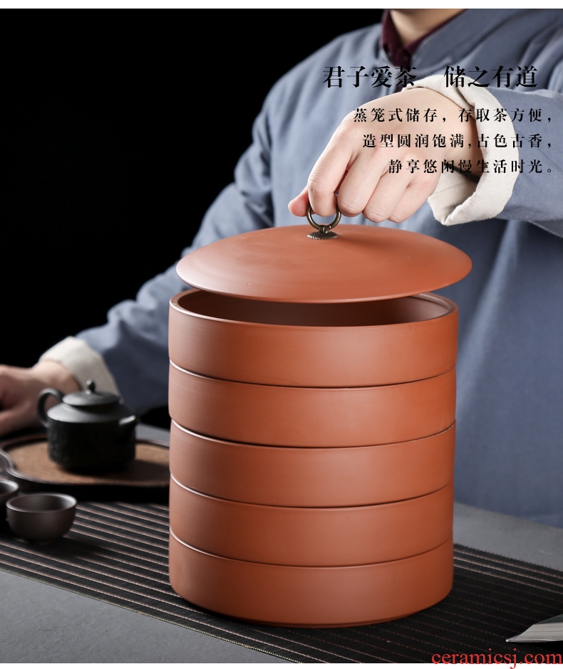 JiaXin household violet arenaceous caddy fixings ceramic tank sealing tank receives puer tea box to receive tea cake box