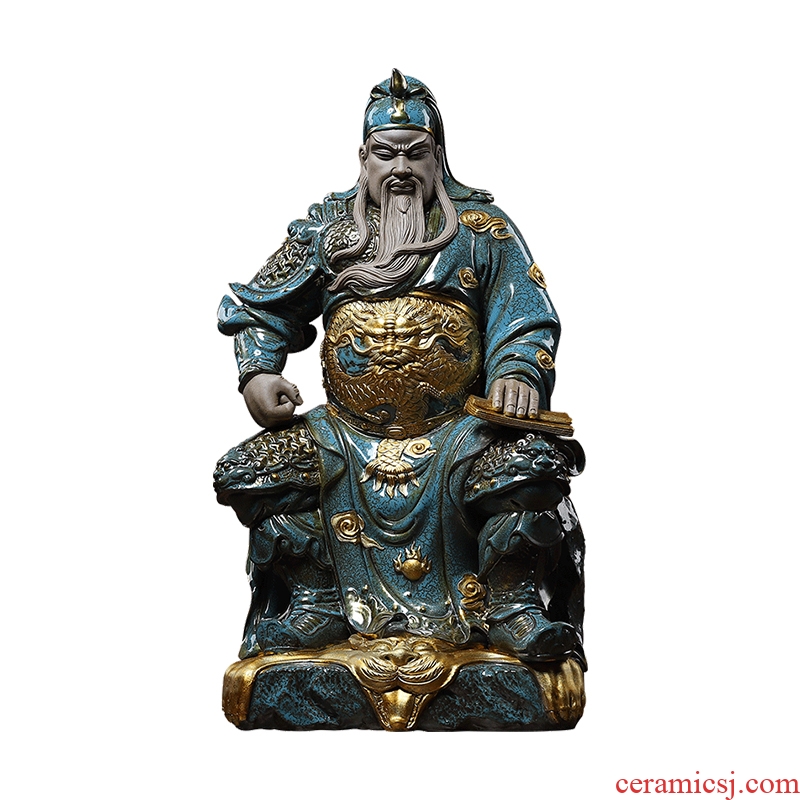 Oriental clay ceramic wen guan gong furnishing articles new Chinese style household wine ark adornment manual sculpture handicraft sitting room