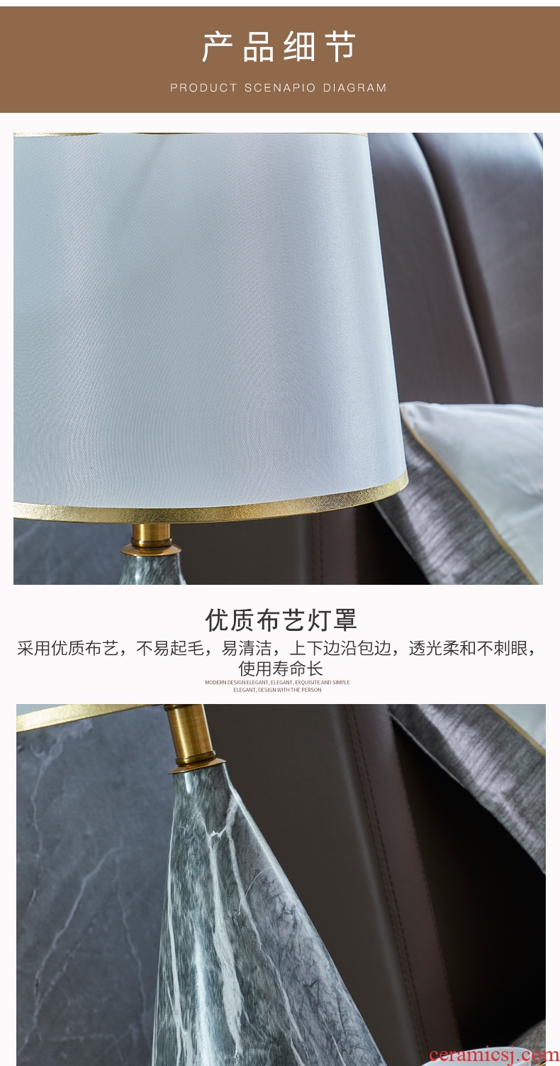 Contracted and I bedroom whole copper Nordic light key-2 luxury home decoration to the hotel villa example room of the head of a bed ceramic lamp