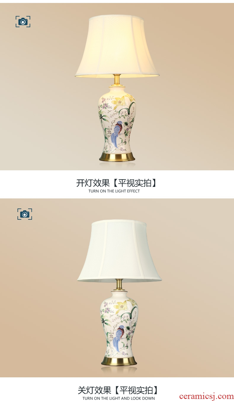 American whole copper ceramic desk lamp LED the study of bedroom the head of a bed is contracted sweet flowers and birds move between example chandeliers