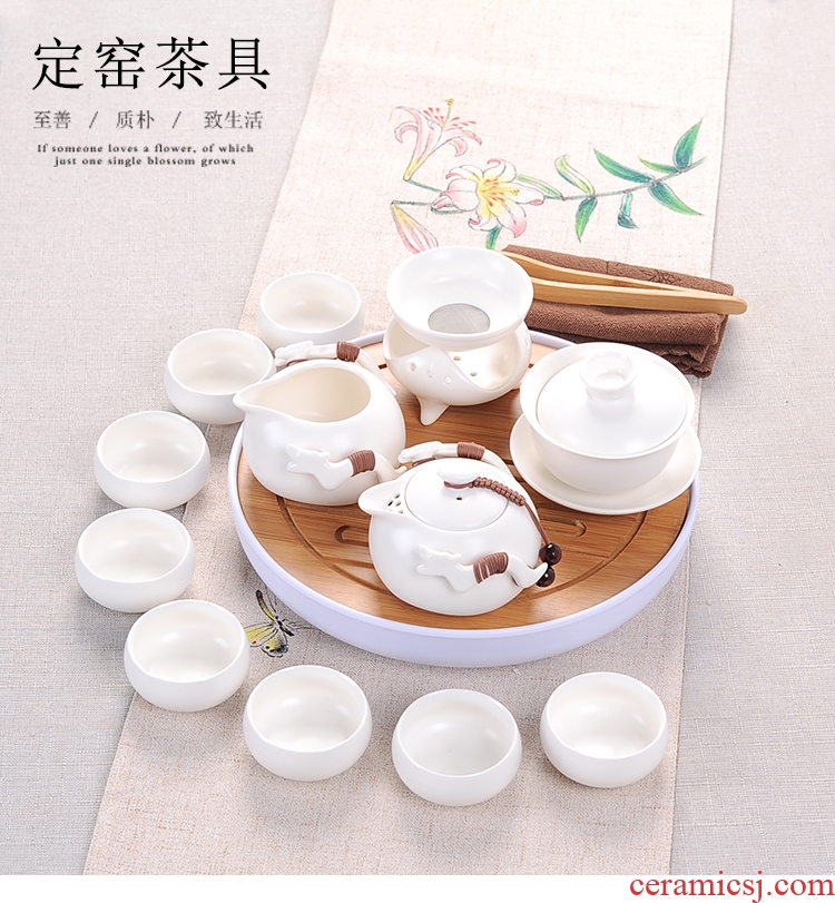 Tea set household contracted kung fu Tea cups of a complete set of ceramic teapot set matte enrolled white porcelain up dried Tea desk tray