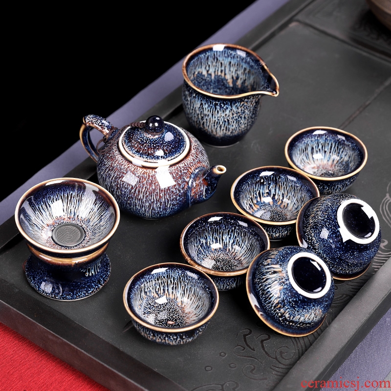 Fujian jianyang built light tea set 12 pieces of pure manual build kilns domestic high-grade ceramic kung fu tea cups office