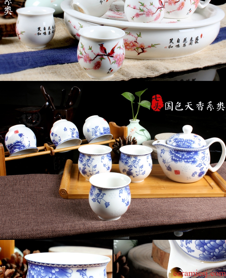 Cup suit ceramic teapot suit jingdezhen blue and white porcelain tea set double kung fu tea set a large household of a complete set of