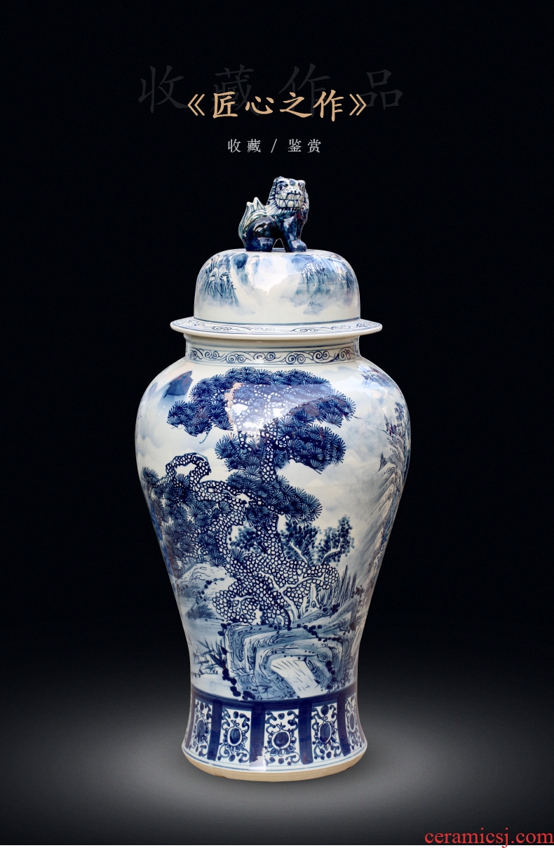 Jingdezhen ceramic general blue and white porcelain pot landscape furnishing articles the receive the study decorate the sitting room porch Chinese vessels