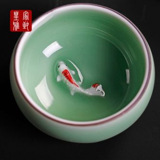 Royal elegant celadon ceramic cups individual fish kung fu master cup cup sample tea cup cup household contracted by hand