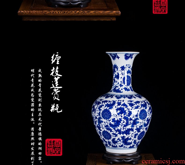 Continuous grain of jingdezhen ceramic general large as cans of blue and white porcelain vase modern vogue to live in the living room