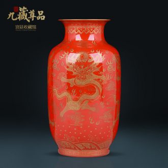 Jingdezhen ceramics antique hand-painted with Jin Longwen vase Chinese style living room porch TV ark flower arranging furnishing articles