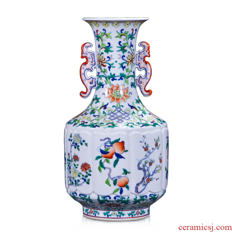 Jingdezhen ceramics imitation the qing qianlong bucket color sweet pattern ears vases, new Chinese style living room decorations and furnishing articles