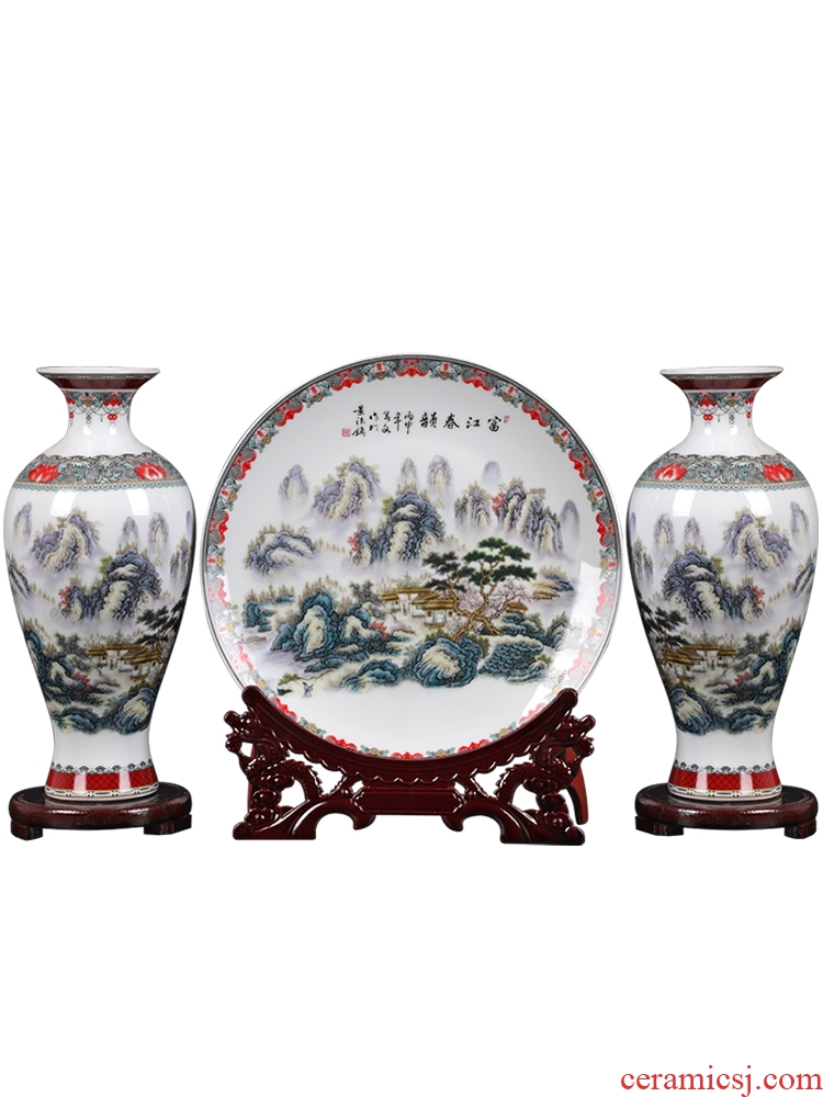 Ceramic vase three - piece furnishing articles home sitting room TV ark adornment flower arranging, small new Chinese arts and crafts
