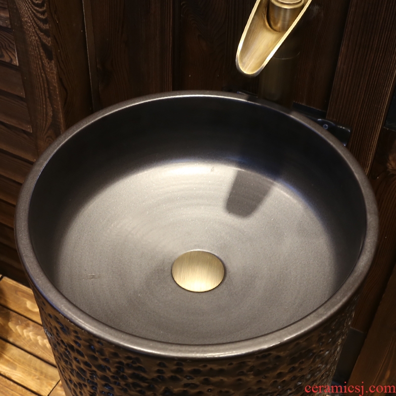 JingYan retro art pillar basin ceramic column type lavatory floor sink vertical integration the sink