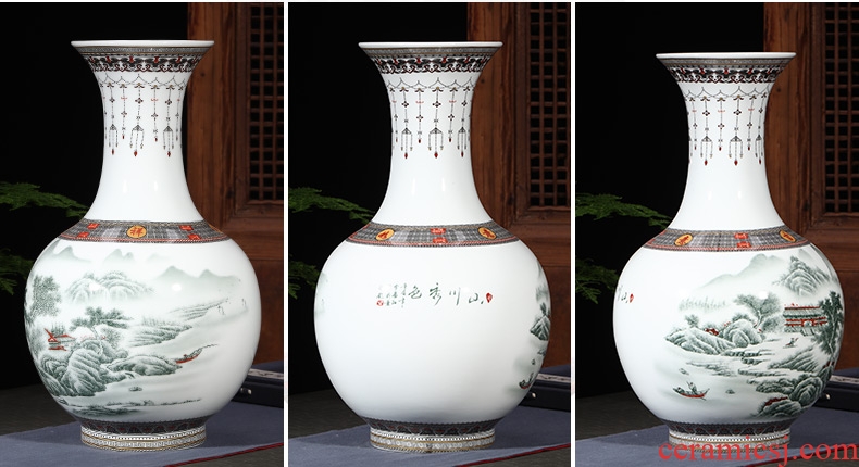 Jingdezhen ceramic big hand blue and white porcelain vase furnishing articles sitting room ground large Chinese TV ark beside ornaments - 596819659608