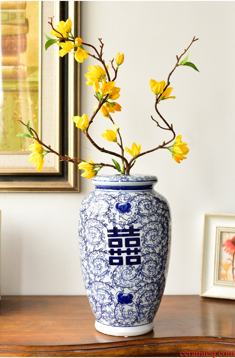 Murphy's new Chinese style classic blue and white big vase furnishing articles jingdezhen ceramic sitting room porch decoration flower arrangement craft