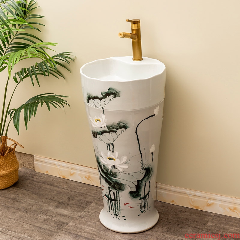 Lotus ceramic column basin floor type restoring ancient ways an outdoor courtyard lavatory toilet lavabo