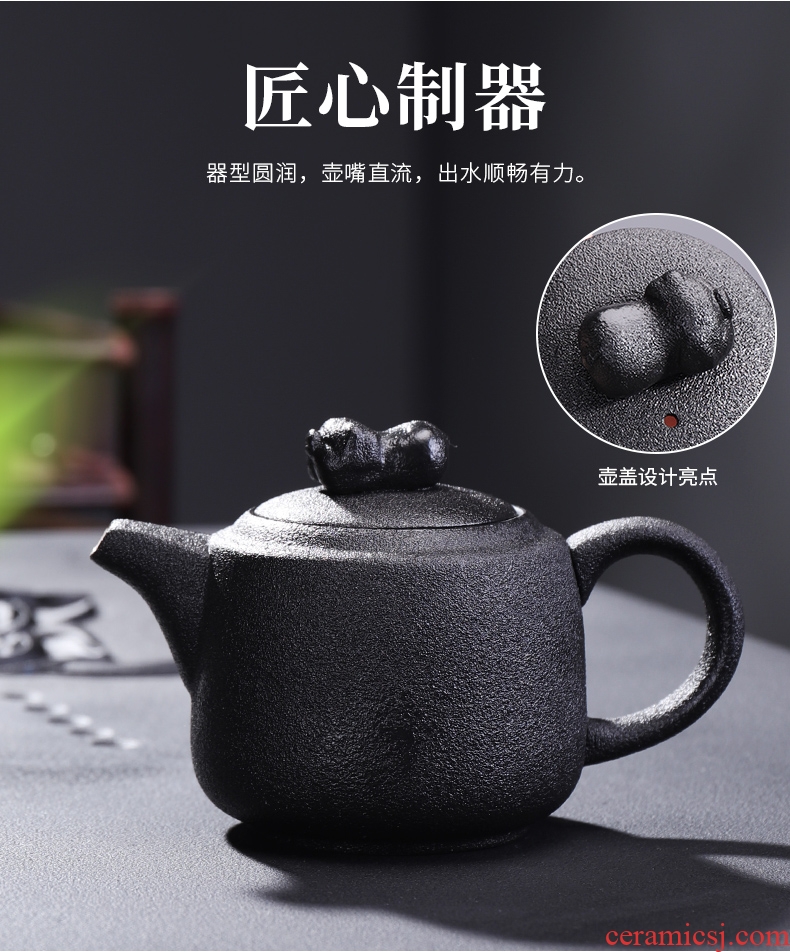 Tang Xian black pottery tea set home sitting room of kung fu tea tureen ceramic teapot tea, tea ceremony with zero