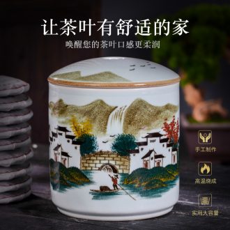 Jingdezhen hand-painted ceramic seal pot large storage tank tea caddy household receives tea tea urn box