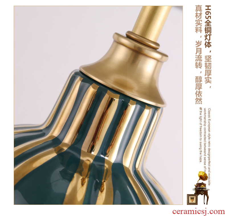 Jingdezhen ceramic full copper lamp light of new Chinese style key-2 luxury living room atmosphere lamp American sweet bedroom berth lamp