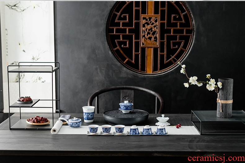 Famed tea set suit household I and contracted sitting room ground round ceramic tea set tray tea tea tea