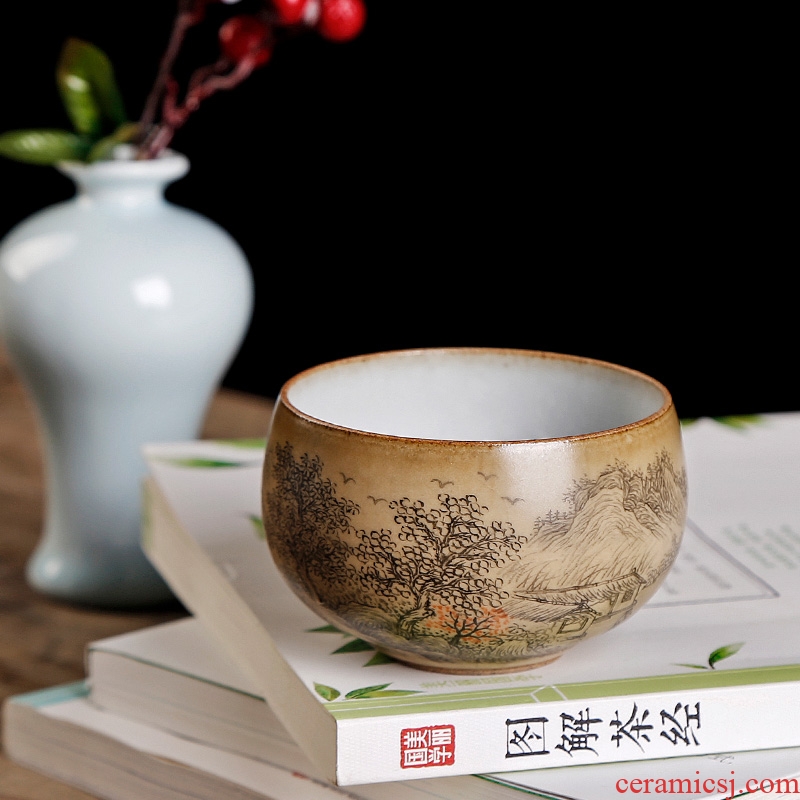 Your kiln individual cups sliced open cups can raise jingdezhen ceramic hand-painted master tea cup single character, pure manual