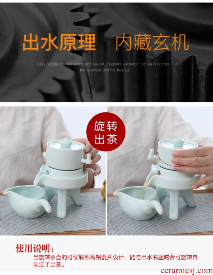 The Coarse ceramic tea set suit household storage half automatic ceramic teapot kung fu tea tray was lazy people make tea custom