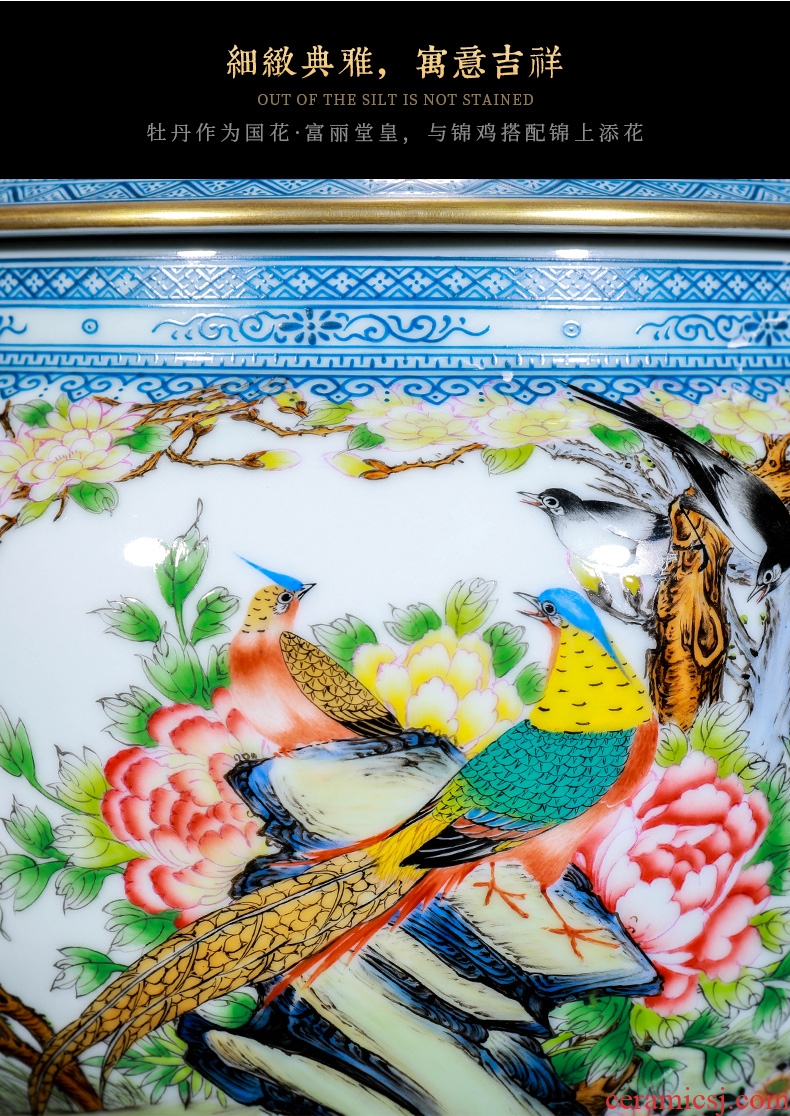 Archaize of jingdezhen ceramics colored enamel notes tong rich tea cover tank storage of Chinese style household adornment furnishing articles