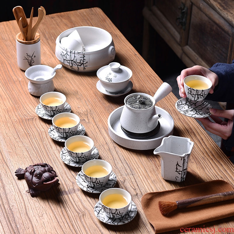 Tao blessing retro white kung fu tea set household ceramics of the silk road the whole tea kettle cup group