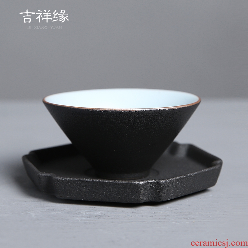 Auspicious edge creative ceramic cup mat coarse pottery saucer insulation cup of black household kung fu tea tea accessories