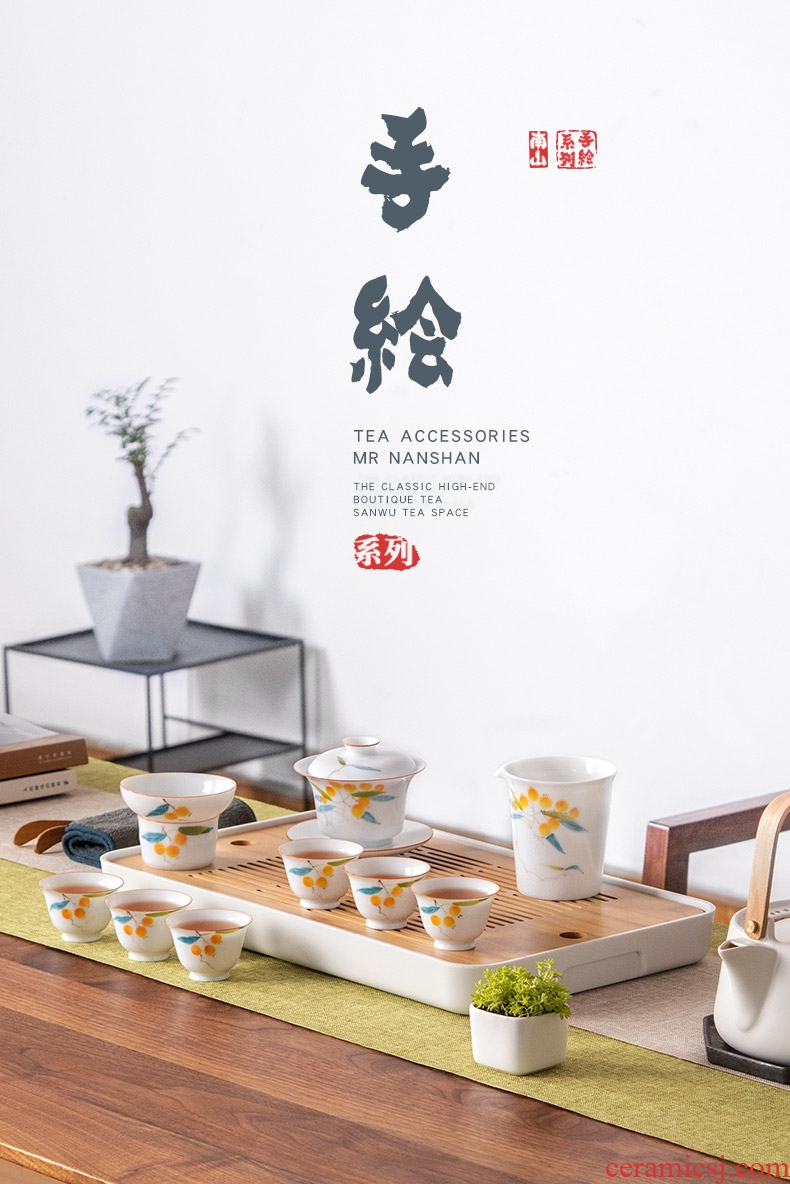 Mr Nan shan hand - made kung fu tea set ceramic tureen household contracted 6 tea tea set the whole ground